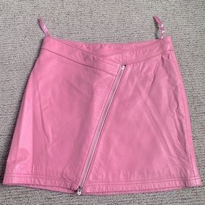 Wilsons Leather Pink Leather A-Line Skirt with Diagonal Zip